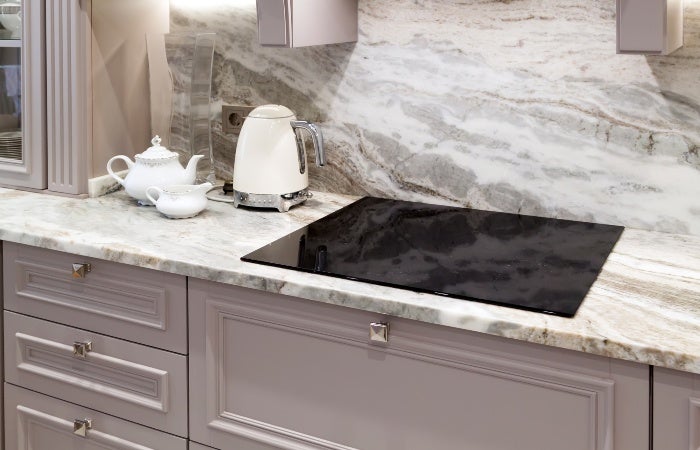 Grey and white color quartz kitchen countertop in San Diego, CA