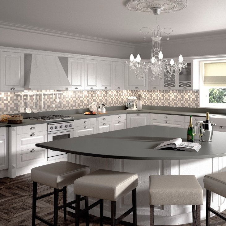 White color kitchen countertop with wooden shelf in San Diego, CA